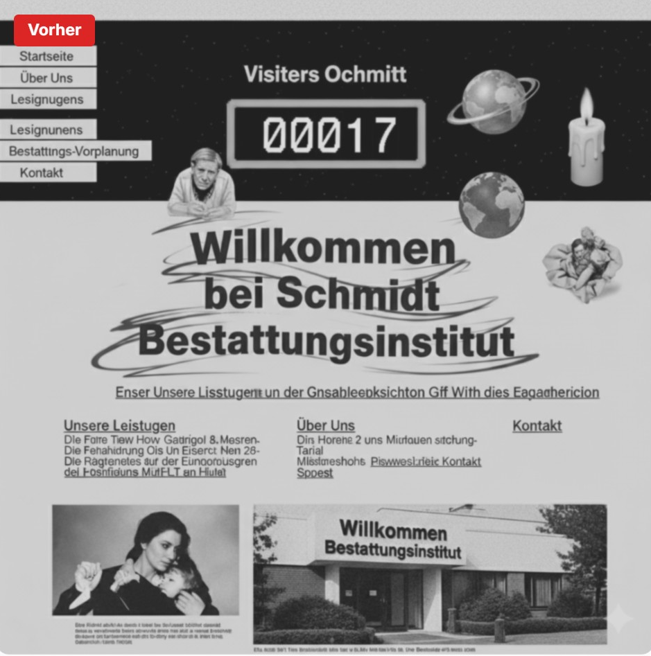 Beispiel einer veralteten Bestatter-Website